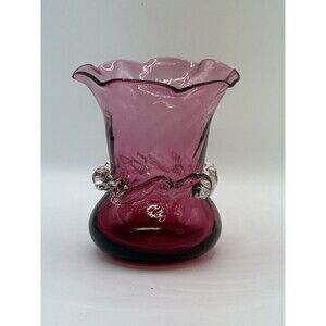 Vtg Cranberry Pilgrim Glass Vase With Rope Wrap 3.5” Tall
